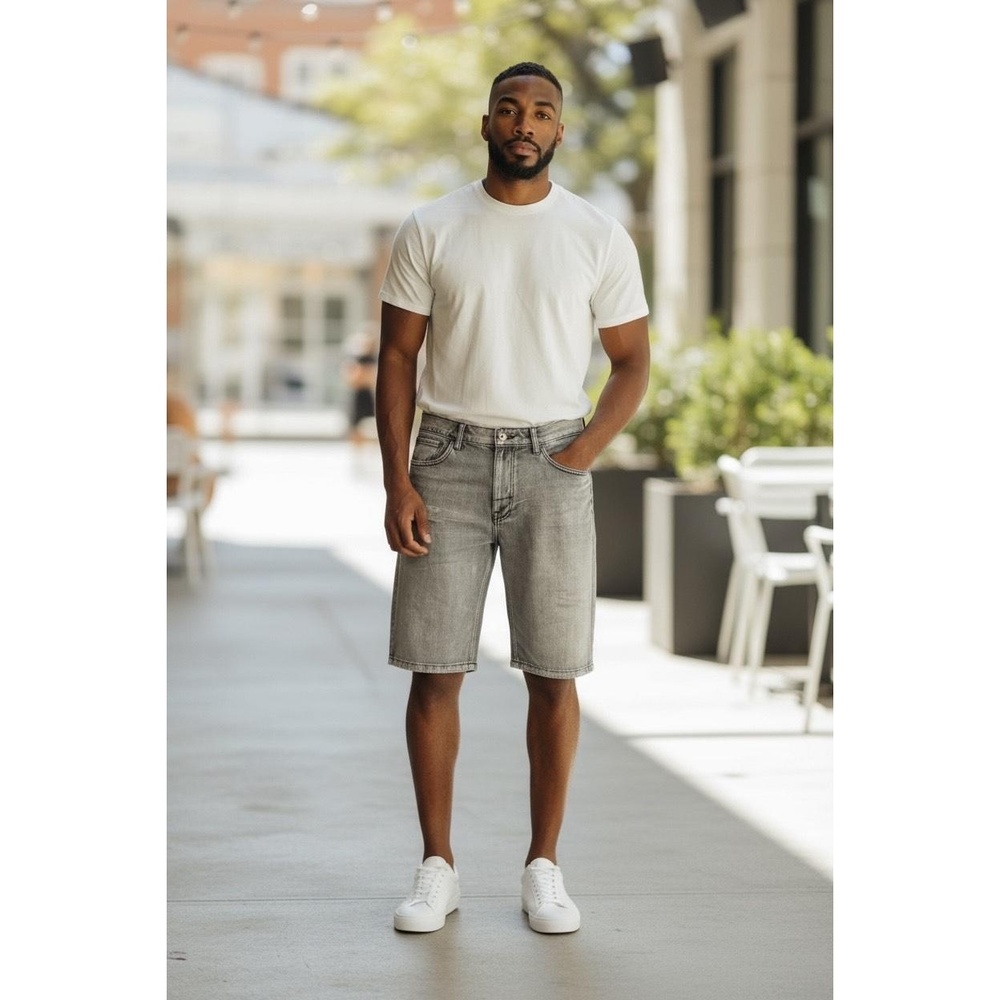 Halifax Jeans Shorts Mens Light Grey Vintage Distressed Baggy Y2K Retro Size 38